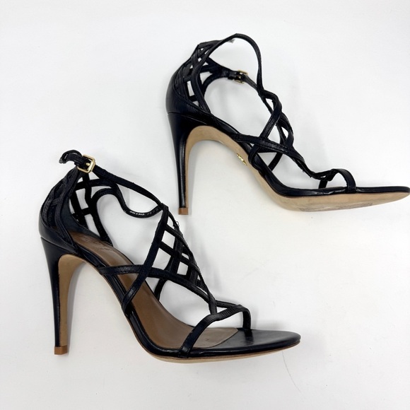 Tory Burch Amalie Black Cage Straps High Heels - Picture 11 of 11